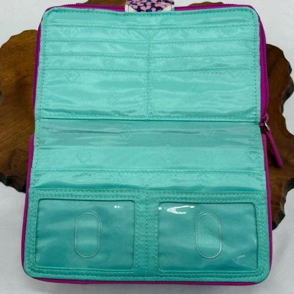 Vera Bradley Turn Lock Zip Around RFID Modern Medley Wallet Pink Purple - Picture 3 of 7